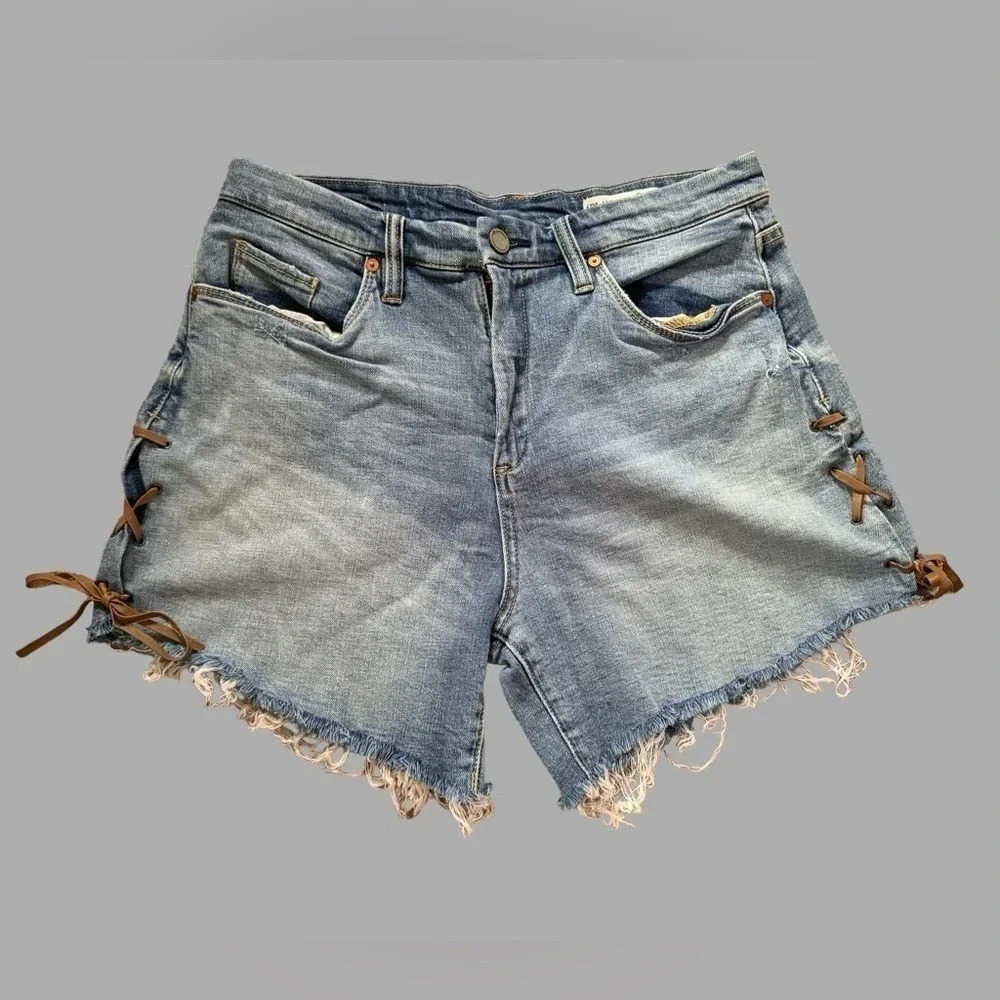 Blank NYC Jean Shorts Womens 29 Retro High Rise Stretch Fray Hem Cut-Off